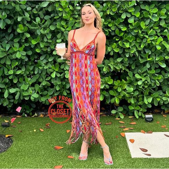 ZARA V-Neck Fringe Hem Multicolor Midi Dress NWT | Size M/L - Picture 7 of 16